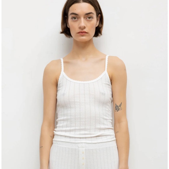 LESET Cream Ribbed Pointelle Tank Top - Picture 1 of 6